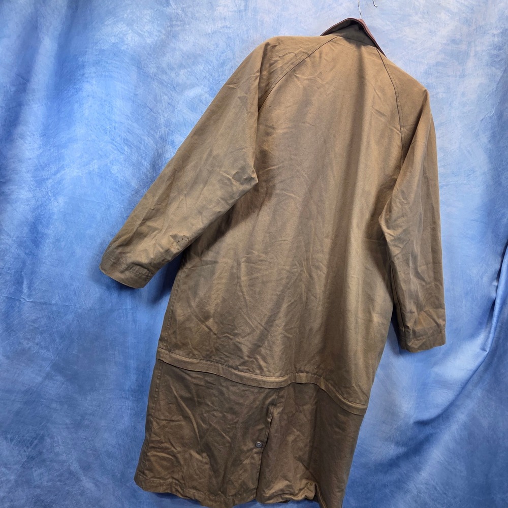 Vintage Marlborough Brown Canvas Duster Coat Leather Collar Red Quilted Liner XL - Picture 12 of 12